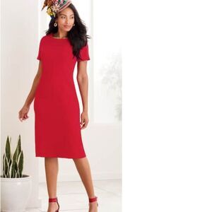 Ashro Red Sheath Midi Dress Size 14 Classic Short Sleeve Minimalist Beaded